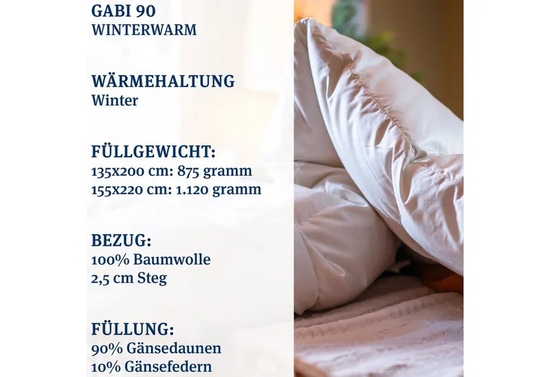 Paradies Paradies Gänsedaunenbettdecke Gabi 90, Daunendecke 135x200 cm, 155x220 cm und 200x200 cm, Füllung: 90% Daunen, 10% Federn, Bezug: 100% Baumwolle, warme Winterdecke 135 x 200cm, Weiß, – Produktbild 4 von 5