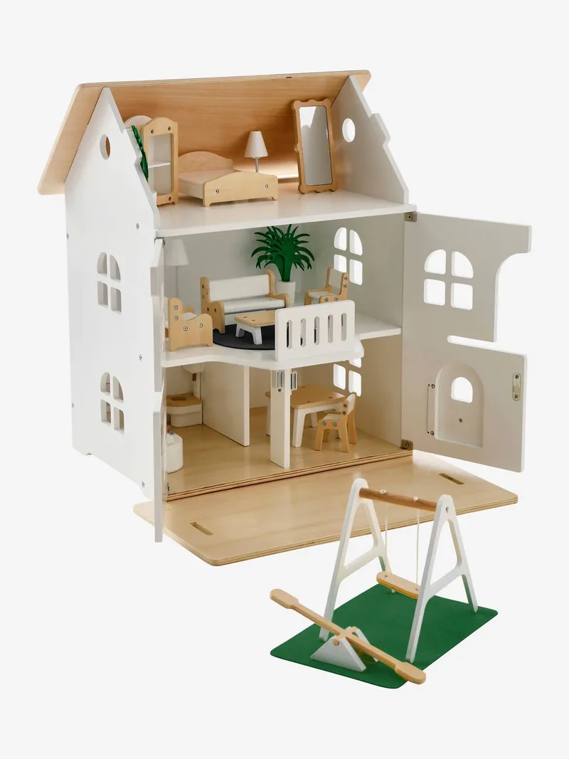 Vertbaudet Puppenhaus mit Zubehör aus Holz FSC®, Braun/weiß, – Produktbild 2 von 4