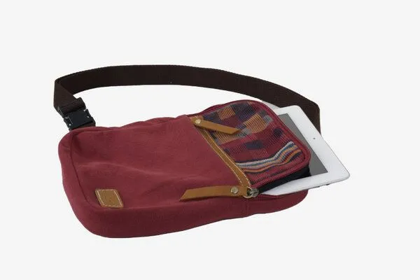 Dragolina Dragolina Crossbody Tablettasche Faun W. mit Webstoff der Pwo Karen, Terracotta karo (rot), – Produktbild 4 von 4