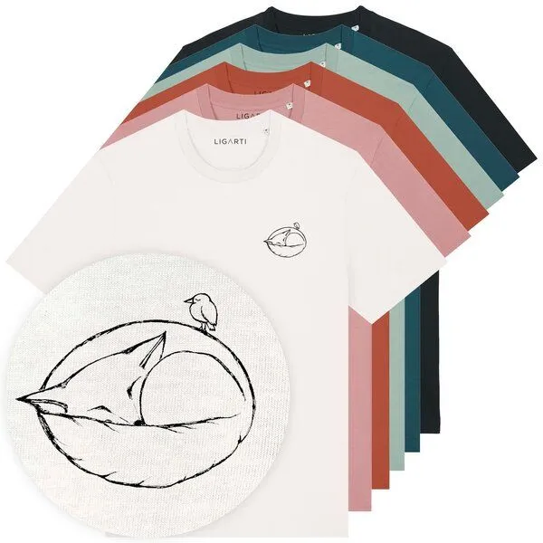 LIGARTI LIGARTI T-shirt - Schlafender Fuchs, Cremeweiß, – Produktbild 3 von 5