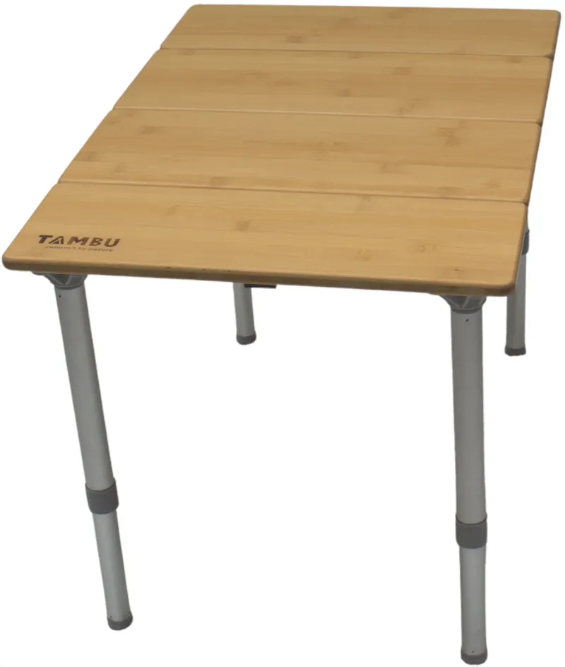 Tambu Tambu Tebo Campingtisch höhenverstellbar aus recyceltem Polyester 60 x 40 cm, Hellbraun, – Produktbild 1 von 2