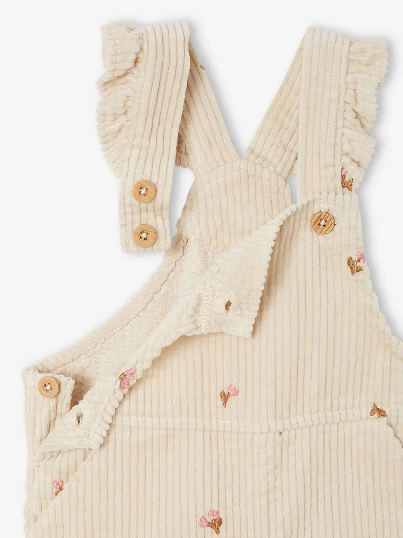 Vertbaudet Baby Cord-Latzhose mit Blumenstickerei vanille, Vanille, – Produktbild 2 von 3