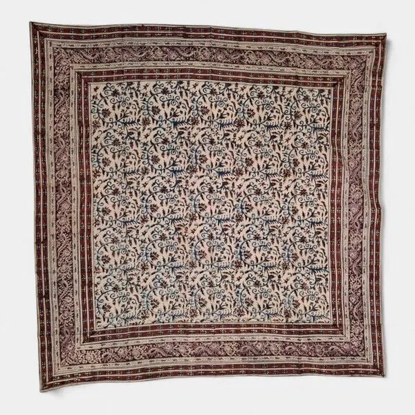 Der Lindwurm Der Lindwurm Kalamkari- Tuch (110x110 cm), Handdruck mit Pflanzenfarben, Rostbraun/blau, – Produktbild 1 von 2