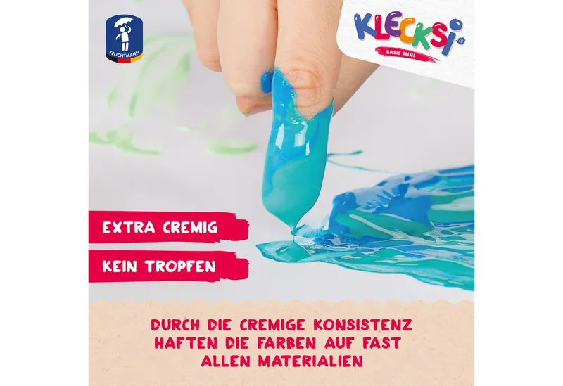 Feuchtmann Fingerfarbe KLECKSi Basic Mini, 4 x 150g hautfreundliche Fingermalfarbe für Kinder, Bunt, – Produktbild 3 von 5