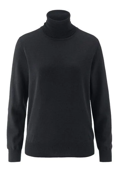 hessnatur hessnatur Rollkragenpullover Relaxed aus reiner Bio-Merinowolle, Schwarz, – Produktbild 3 von 4