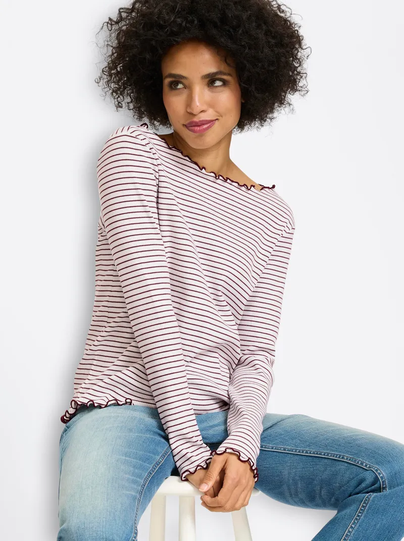 heine Rippshirt, Ecru-burgund-geringelt, – Produktbild 2 von 2