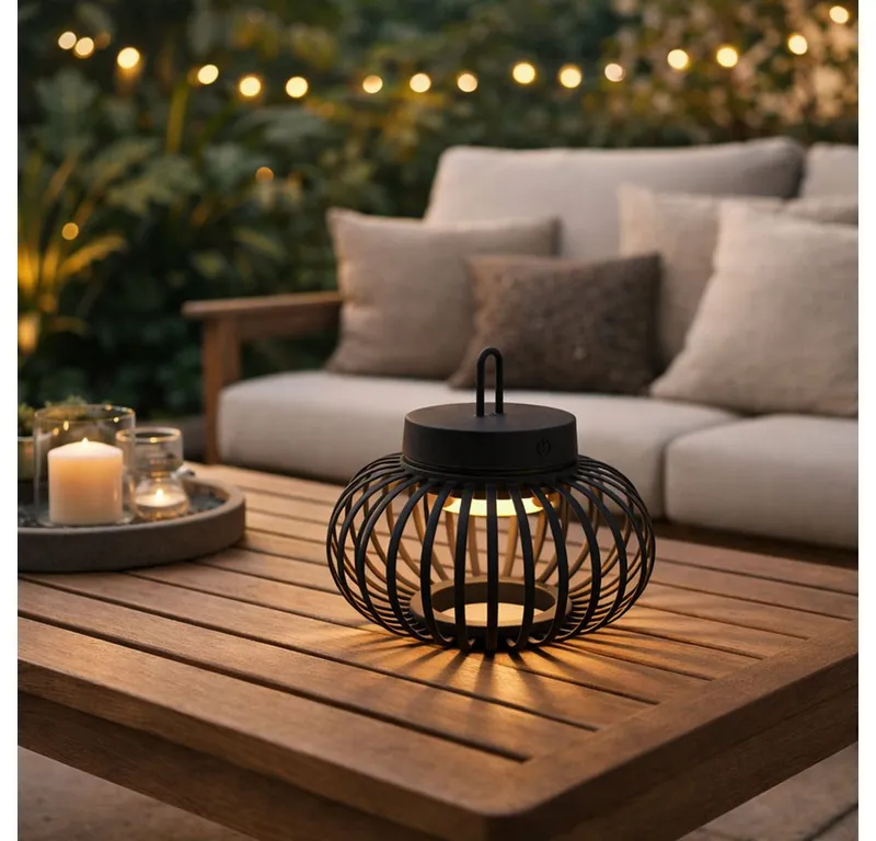 JUST LIGHT JUST LIGHT LED Außen-Tischleuchte, LED-Leuchtmittel fest verbaut, Warmweiß, 2x Tischleuchte Pendellampe Innen Außen LED Touchdimmer D 25 cm, Schwarz, – Produktbild 4 von 5