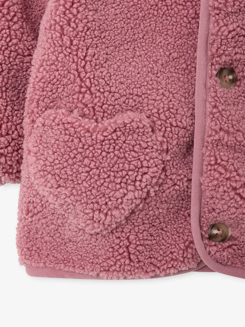 Vertbaudet Baby Jacke aus Teddyfleece mit Leo-Futter, Altrosa, – Produktbild 3 von 4