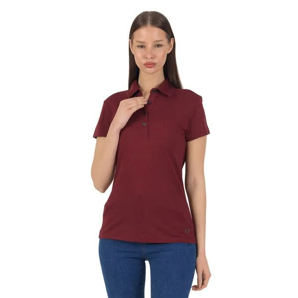 Woolona Woolona Merino Casual Damen Polo-Shirt - 100% Merinowolle, Bordeaux rot, – Produktbild 1 von 3