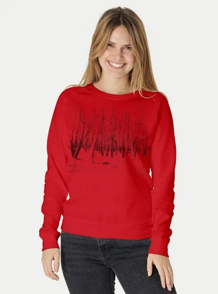 Peaces.bio - handbedruckte Biomode Peaces.bio - handbedruckte Biomode Damen Sweatshirt Woodland, Rot, – Produktbild 2 von 2