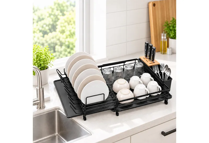 RELAXDAYS RELAXDAYS Geschirrständer Ausziehbare Abtropfgestell, Zubehör für Küchenspüle, Braun|schwarz, – Produktbild 2 von 5
