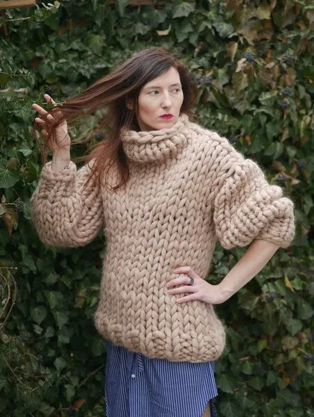 PANAPUFA PANAPUFA 100% Wolle chunky strickpullover, Beige, – Produktbild 1 von 2