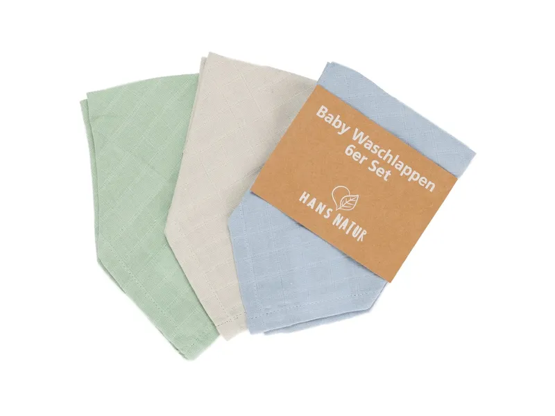 HANS NATUR HANS NATUR Baby Waschlappen Musselin Bio-Baumwolle 6er-Pack 27 x 30 cm, Mehrfarbig, – Produktbild 2 von 2