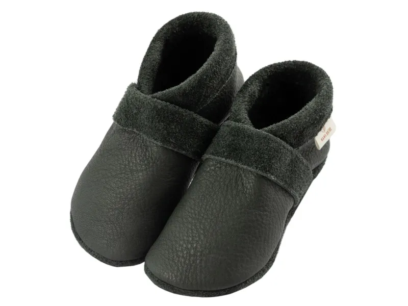 HANS NATUR Baby und Kinder Hausschuhe Krabbelschuhe Leder grau Gr. 23, Grau, – Produktbild 2 von 2
