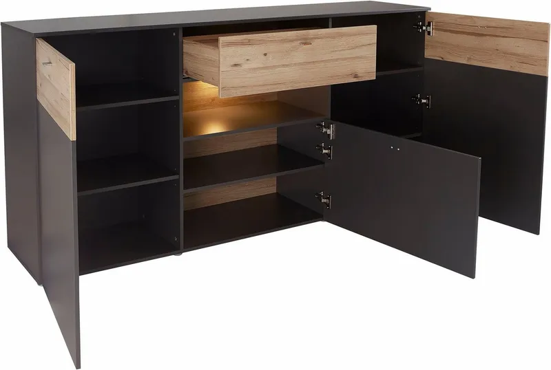 FORTE Sideboard Como, Kommode, Stauraumschrank, LED Beleuchtung, Soft Close, Stauraum, Grau, – Produktbild 5 von 5