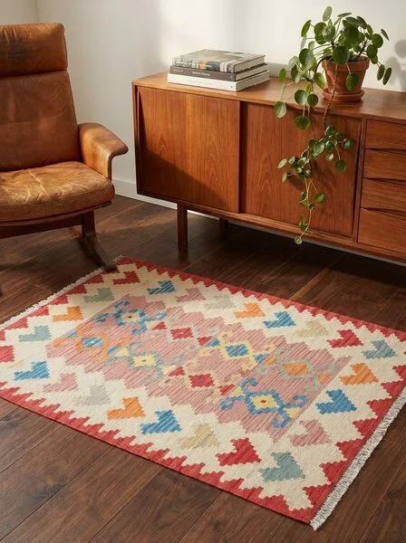 Rugtales Kelim Gashgai Rosa „Rugtales“ aus Schurwolle, 101x146 cm, Rosa, – Produktbild 2 von 4