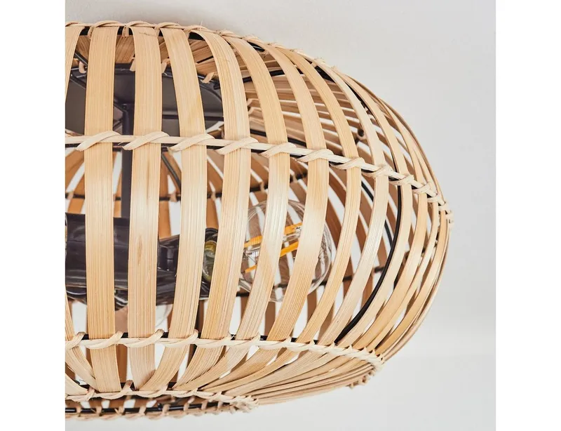 hofstein Deckenleuchte moderne Deckenlampe aus Metall/Bambus in Schwarz/Natur, ohne Leuchtmittel, Deckenleuchte Lichteffekt, Ø40,5cm, 3x E27, ohne Leuchtmittel, Beige|schwarz, – Produktbild 3 von 4