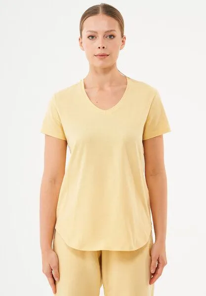 ORGANICATION ORGANICATION ESSENTIALS-TUBA- Basic T-Shirt aus Bio-Baumwolle mit V-Ausschnitt, Soft yellow, – Produktbild 1 von 3