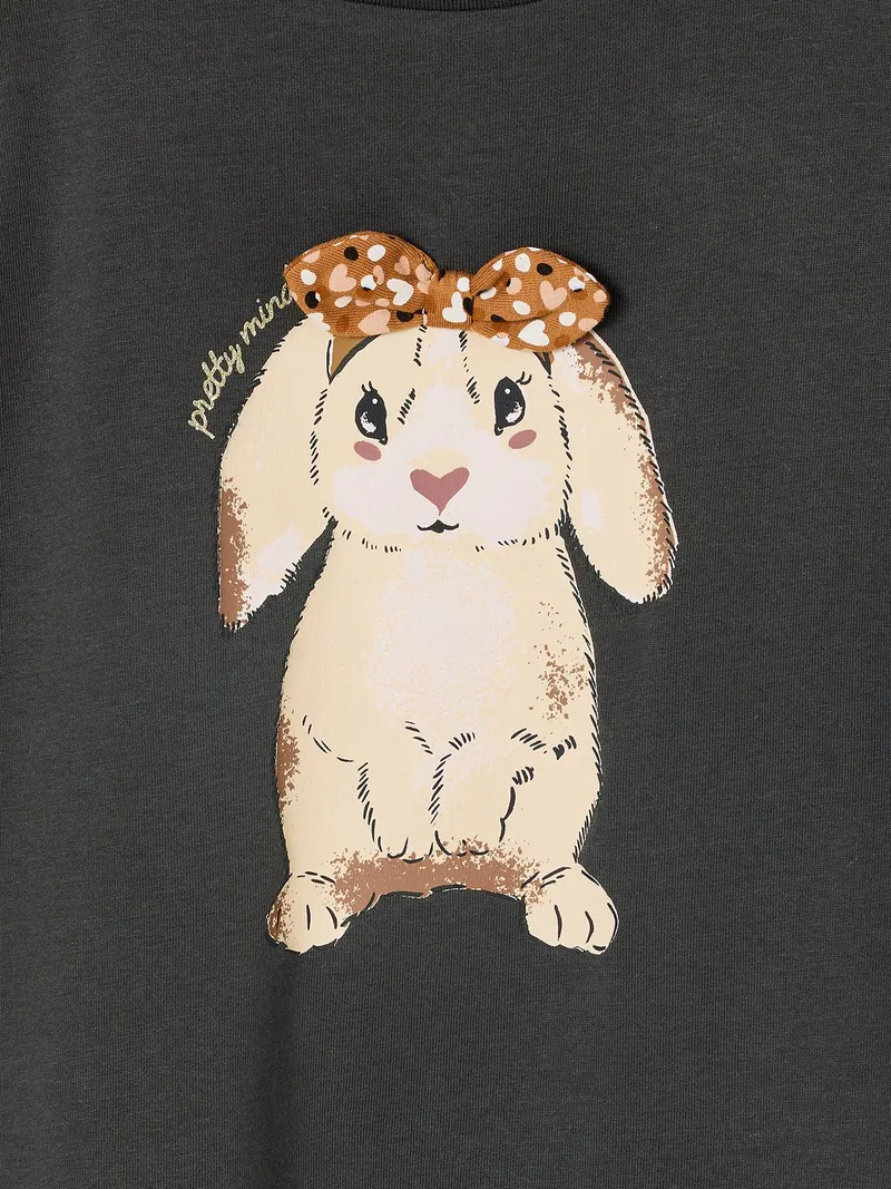 Vertbaudet Mädchen T-Shirt mit Volantärmeln, Anthrazit, – Produktbild 3 von 3