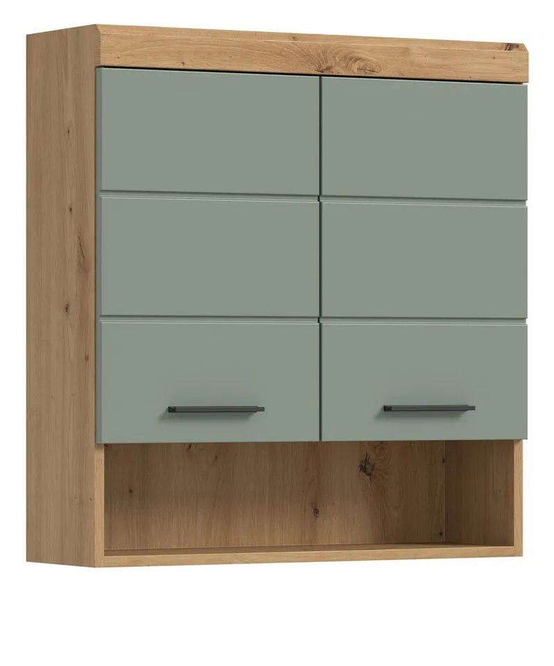 Inn.Furn Hängeschrank Shawn (Badschrank in Salbei und Artisan Eiche, 2-türig, 74 x 79 cm) mit viel Stauraum, Beige, – Produktbild 5 von 5