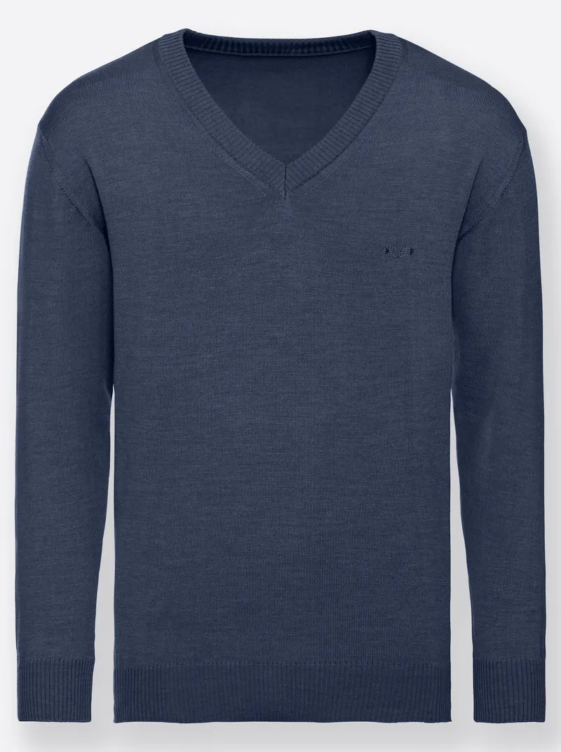 marco donati V-Ausschnitt-Pullover jeansblau, Jeansblau, – Produktbild 2 von 2