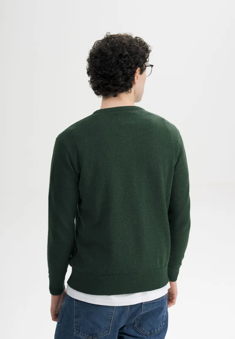 MELA MELA Herren vegan Feinstrickpullover Deep Forest Melange, Dunkelgrün, – Produktbild 1 von 2
