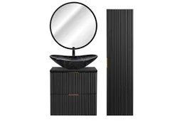 Lomadox Badmöbel-Set ADELAIDE-56-BLACK, (Spar-Set, 3-St), schwarz gerillt 130/200/46,5 cm – Produktbild 1 von 1