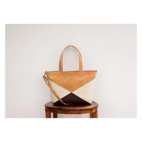 Kork-Deko Kork-Deko Kork-Handtasche beige-braun-weiß (Shopper) – Produktbild 5 von 6
