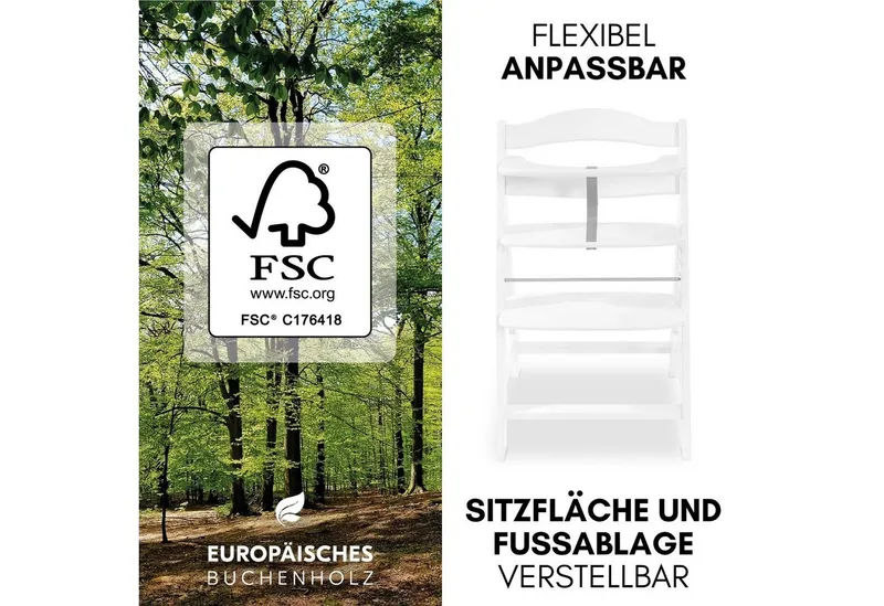 Hauck Hauck Hochstuhl Alpha Plus - White, Mitwachsender Holz Kinderhochstuhl mit Gurt, Schutzbügel & Sitzauflage, Weiß, – Produktbild 1 von 5