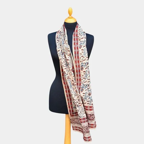 Der Lindwurm Der Lindwurm Kalamkari- Schal , Handdruck mit Pflanzenfarben, Rot/blau/rosa, – Produktbild 2 von 2