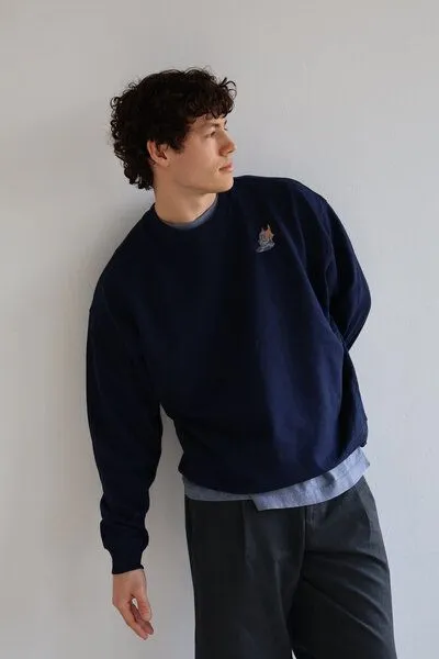 Kultgut Kultgut Biofair- ESSENTIALS CREW Sweatshirt / retro music, Dunkelblau, – Produktbild 3 von 4