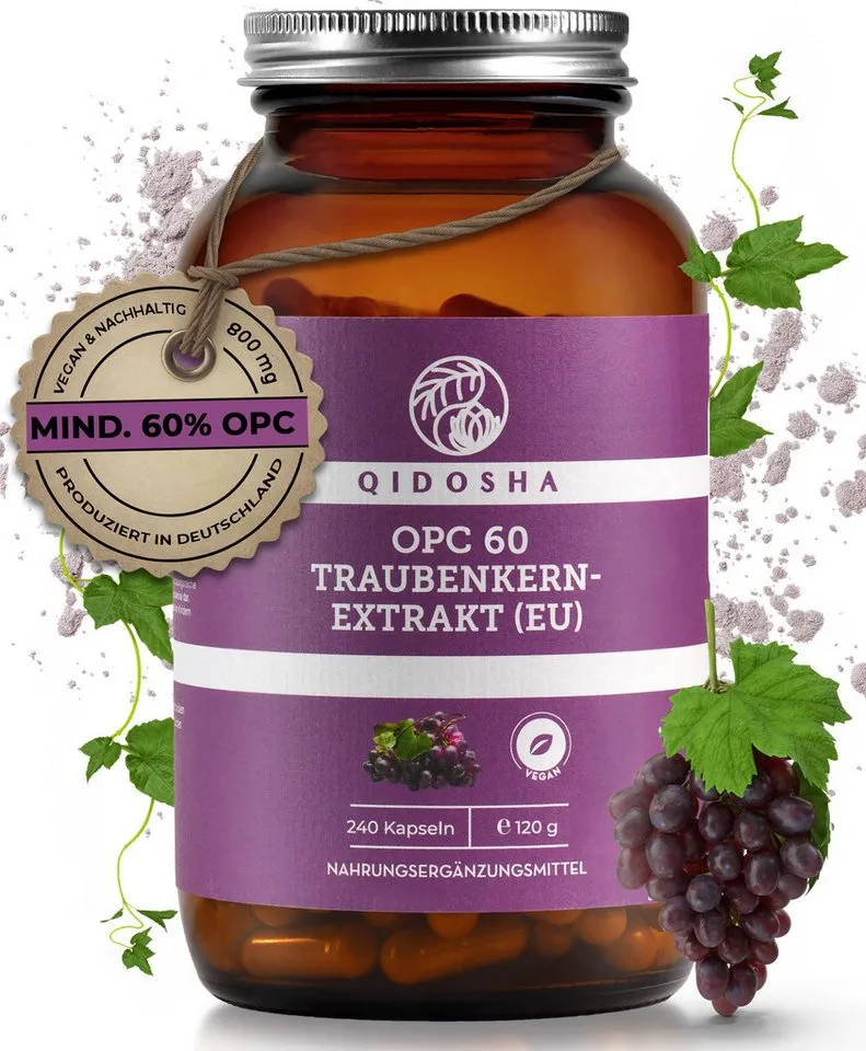 QIDOSHA Traubenkernextrakt OPC Kapseln, 240 St., 119.0 g, 240 Kapseln im Braunglas – Produktbild 2 von 4