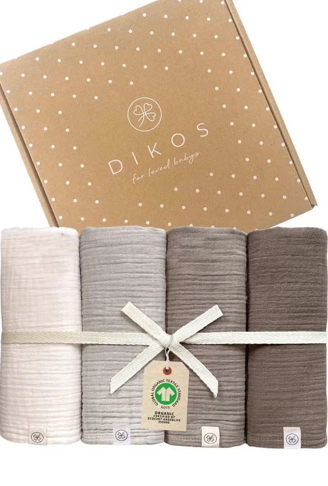 Babydecke Spucktücher, Mulltücher 4er-SET, 64x64 100% GOTS BIO-Baumwolle, DIKOS, PREMIUM Qualität atmungsaktiv, nachhaltig, plastikfrei, kuschelweich, Grau, – Produktbild 2 von 5