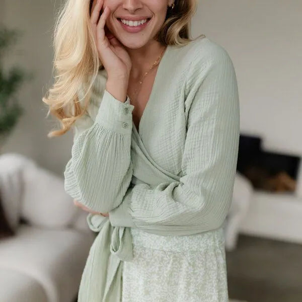 NORDLICHT NORDLICHT Musselin Wickelbluse Freda aus 100% Bio-Baumwolle, Salbei (grün), – Produktbild 4 von 4