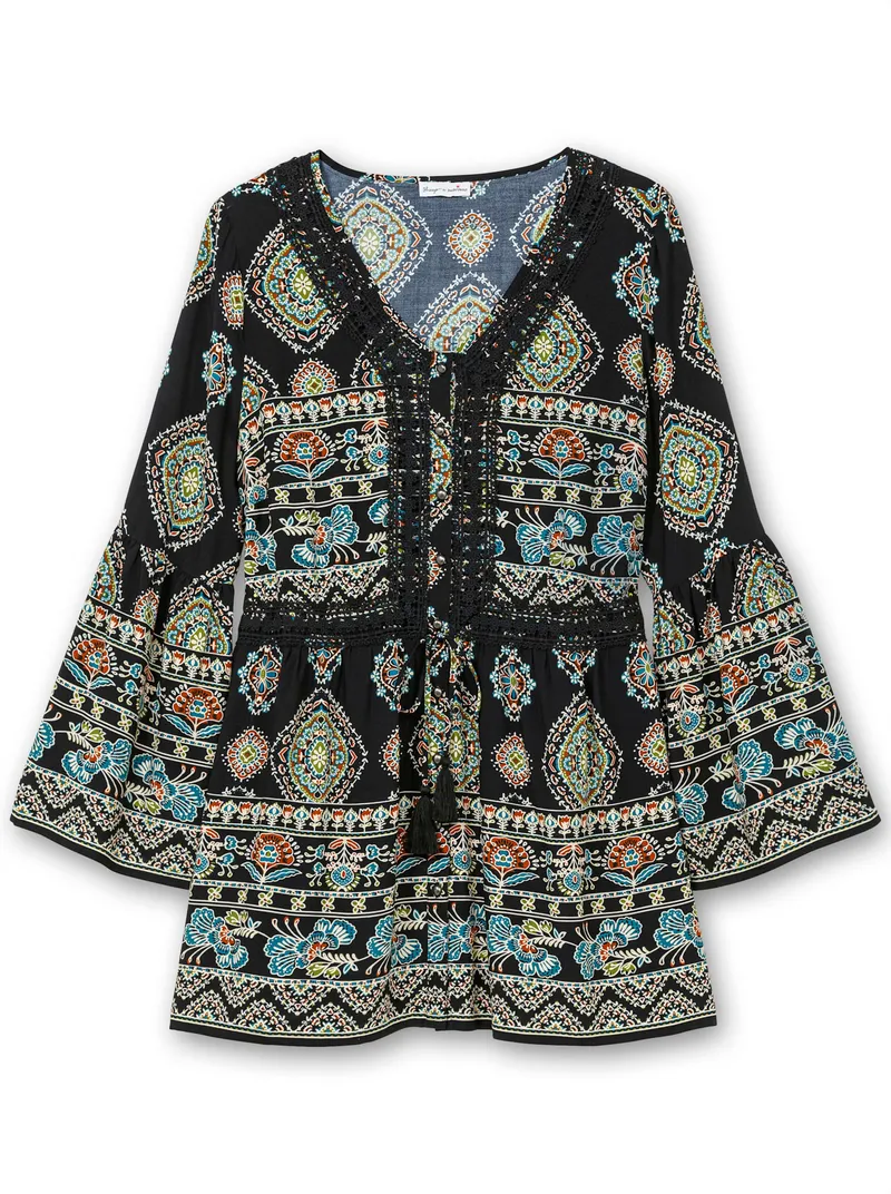 sheego by Joe Browns Longbluse schwarz-gemustert, Schwarz-gemustert, – Produktbild 1 von 2
