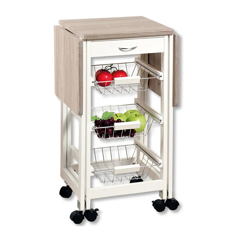 Kesper Küchenwagen mit beidseitig ausklappbaren Seitenteilen, Weiss, – Produktbild 4 von 4