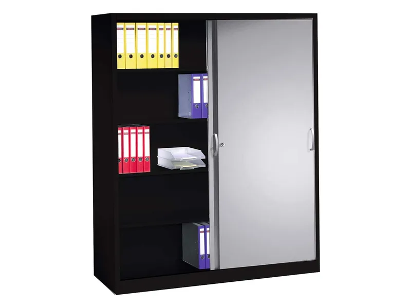 C+P C+P Schiebetürenschrank aus Stahl 160 cm breit anthrazit/alusilber T 40 H 195 – Produktbild 1 von 1