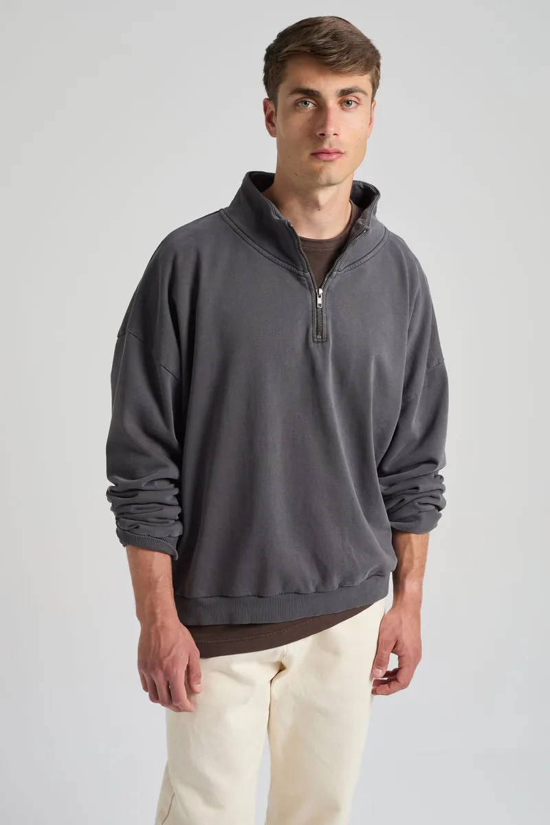 Trendsplant Trendsplant Herren vegan Sweatshirt Axis Super Heavy Quarter Zip In „forged Iron Grey“, Grau, – Produktbild 2 von 2