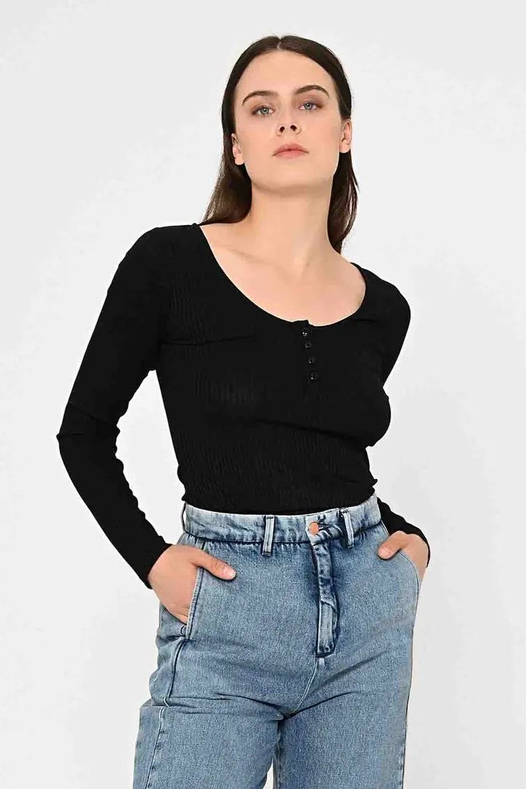 Lovjoi LOVJOI Damen vegan Longsleeve Aracea Schwarz, Schwarz, – Produktbild 2 von 2