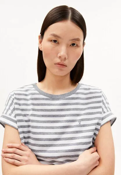 ARMEDANGELS ARMEDANGELS IDAARA STRIPES Damen T-Shirt aus Bio-Baumwolle, White-silver melange, – Produktbild 3 von 4