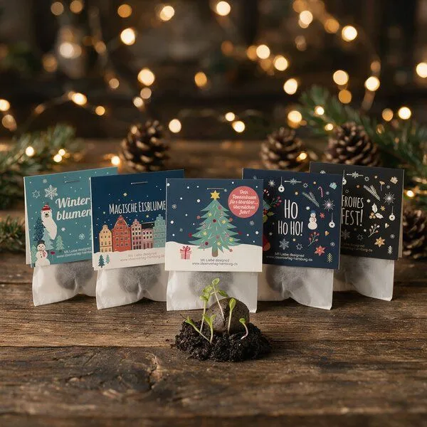 Ideenverlag Hamburg Ideenverlag Hamburg 4x „HoHoHo“ Samenbomben im Tütchen mit Kaltkeimer-Saatgut + 4x Geschenk Grußkarten – Produktbild 6 von 6