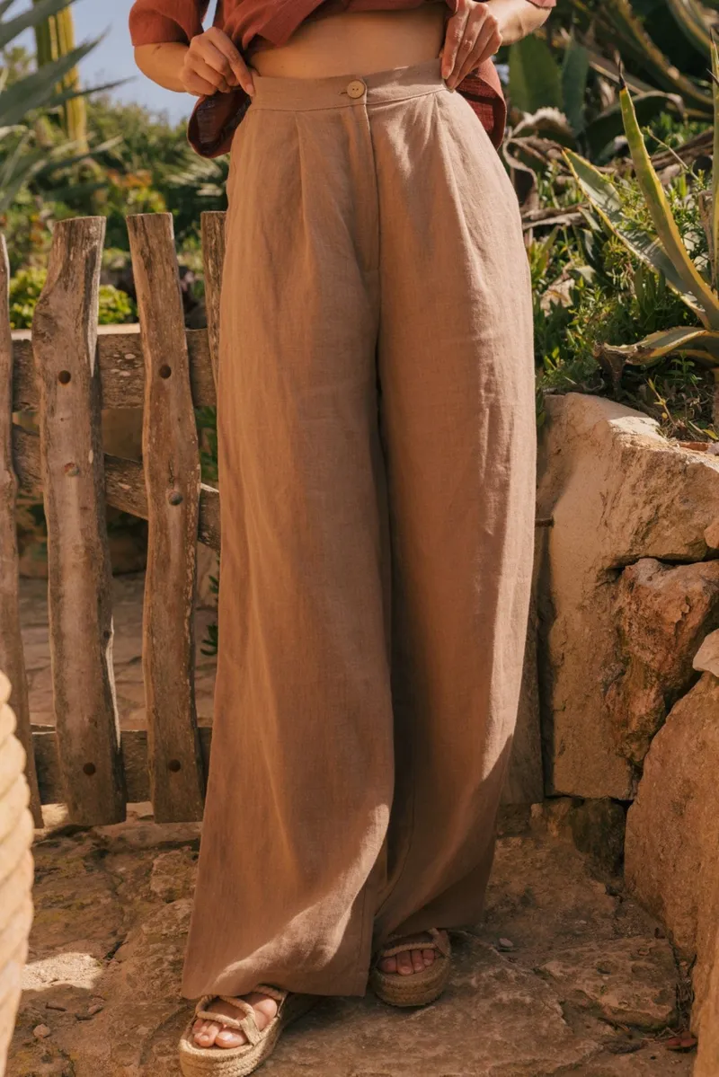 AmourLinen AmourLinen Damen vegan Hose Lydia Rosy Brown, Hellbraun, – Produktbild 1 von 1