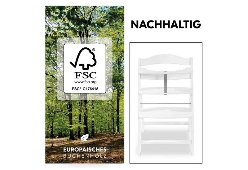 Hauck Hauck Hochstuhl Alpha Plus, Mitwachsender Holz Kinderhochstuhl mit Gurt, Schutzbügel & Sitzauflage, Beige|weiß, – Produktbild 3 von 5