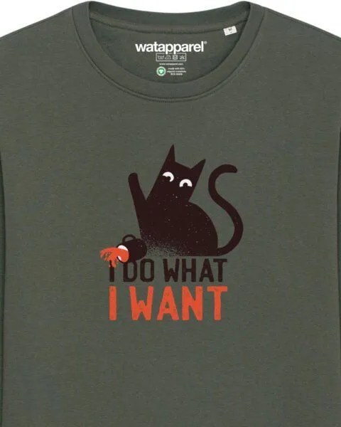 watapparel watapparel Sweatshirt Unisex Cat, Khaki, – Produktbild 3 von 3