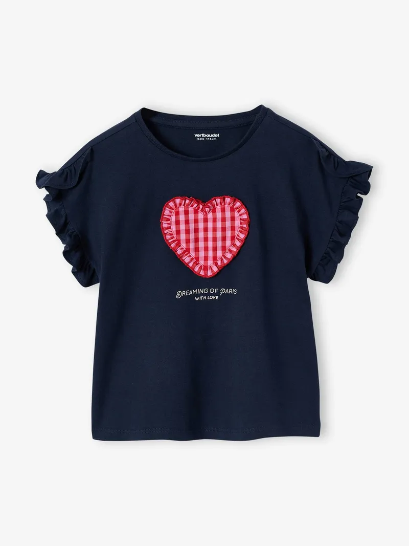 Vertbaudet T-Shirt mit kurzen Volantärmeln Mädchen, Marine, – Produktbild 2 von 3