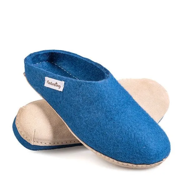 naturling naturling Filz Herren Hausschuhe mit weicher Ledersohle, Blau, – Produktbild 3 von 4