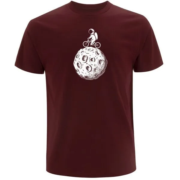 Spreecult Spreecult Mond Fahrrad - Bio und Fair - Männer Unisex T-Shirt - Astronaut Weltall Erde Shirt, Burgundy, – Produktbild 1 von 2
