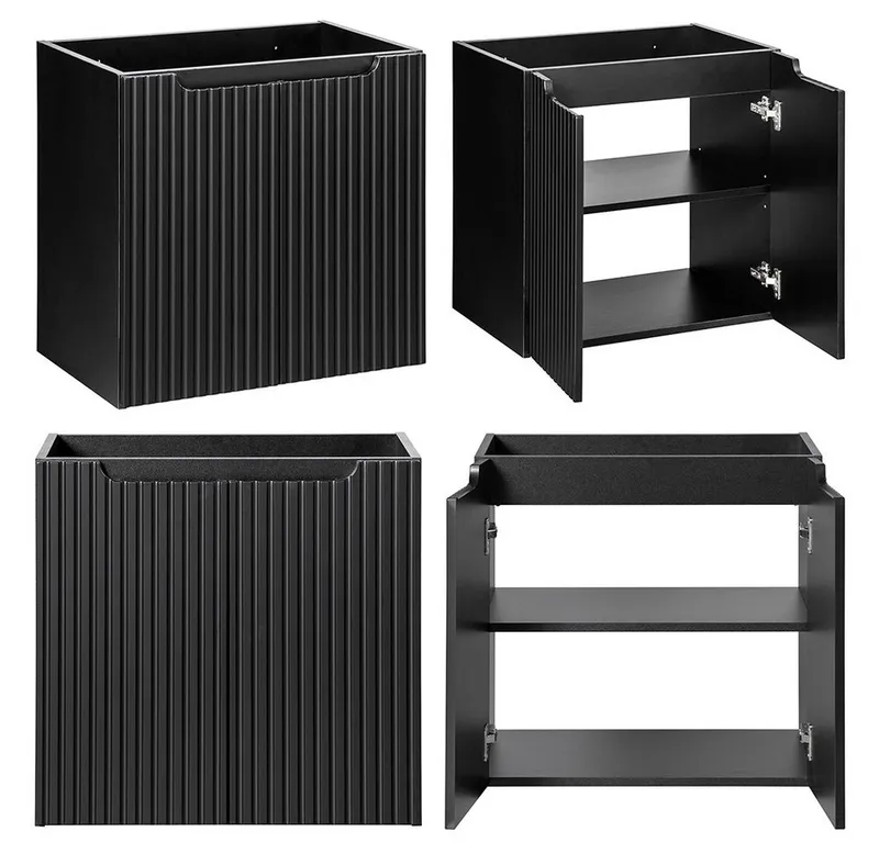 Lomadox Waschbeckenschrank NEWPORT-56-BLACK 120 cm Waschtisch-Unterschrank 40 cm tief schwarz 2 Türen 2 Auszüge, Schwarz, – Produktbild 4 von 5