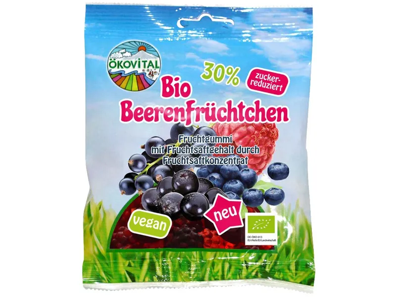 Ökovital ÖKOVITAL Vegane Bio-Fruchtgummi "Beerenfrüchtchen", zuckerreduziert, 80 g – Produktbild 1 von 1