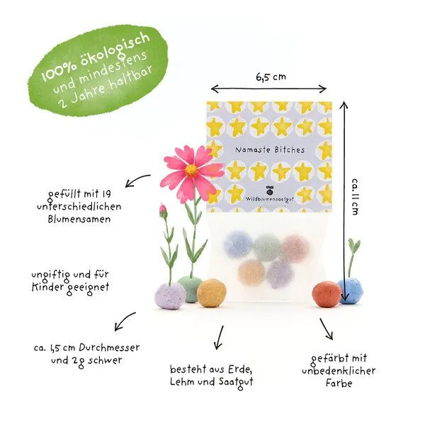 Die Stadtgärtner Die Stadtgärtner 5 bunte Blumenmurmeln im Tütchen mit Wildblumensaatgut | Für Yoga-Fans, Aufmunterung & Humorvolle Grüße – Produktbild 3 von 4